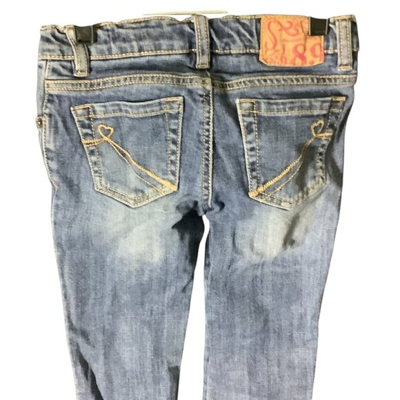 The Childrens Place 1989 Girls 6X Adjustable Waist Patched Capri Denim Jeans Blu - Picture 12 of 14